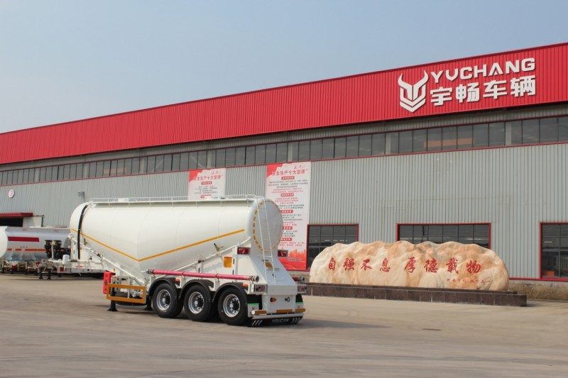 Finished bulk cement trailer prepared for export